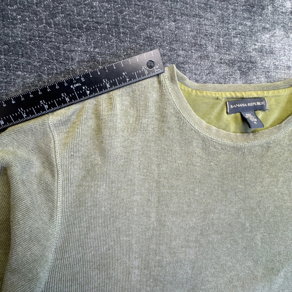 Banana Republic Sweater Men XL Olive Green Ribbed Knit Cotton Pullover Crew Neck - Picture 9 of 16